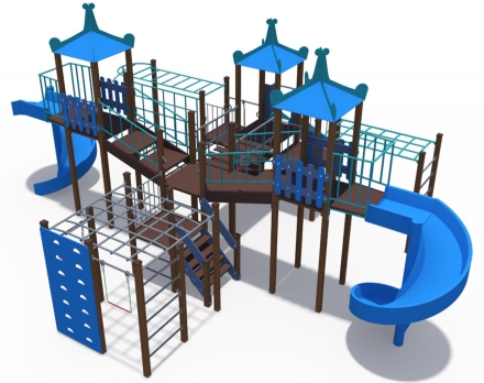 Игровой комплекс Лагуна с металлическим скатом 1500 и винтовыми открытыми скатами Н-2000 ДИО 10113