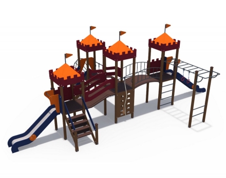 Детский игровой комплекс Империя Замок 4 с лазом, металлический скат Н-1200 и 1500 ДИО 02043