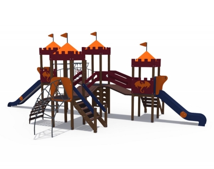 Детский игровой комплекс Империя Замок 4 с лазом, металлический скат Н-1200 и 1500 ДИО 02043