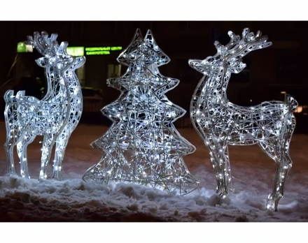 Световая композиция объёмная Олени и ёлка