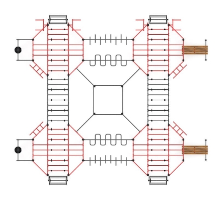 Многофункциональный спортивный комплекс (красный) МК 100.02-01